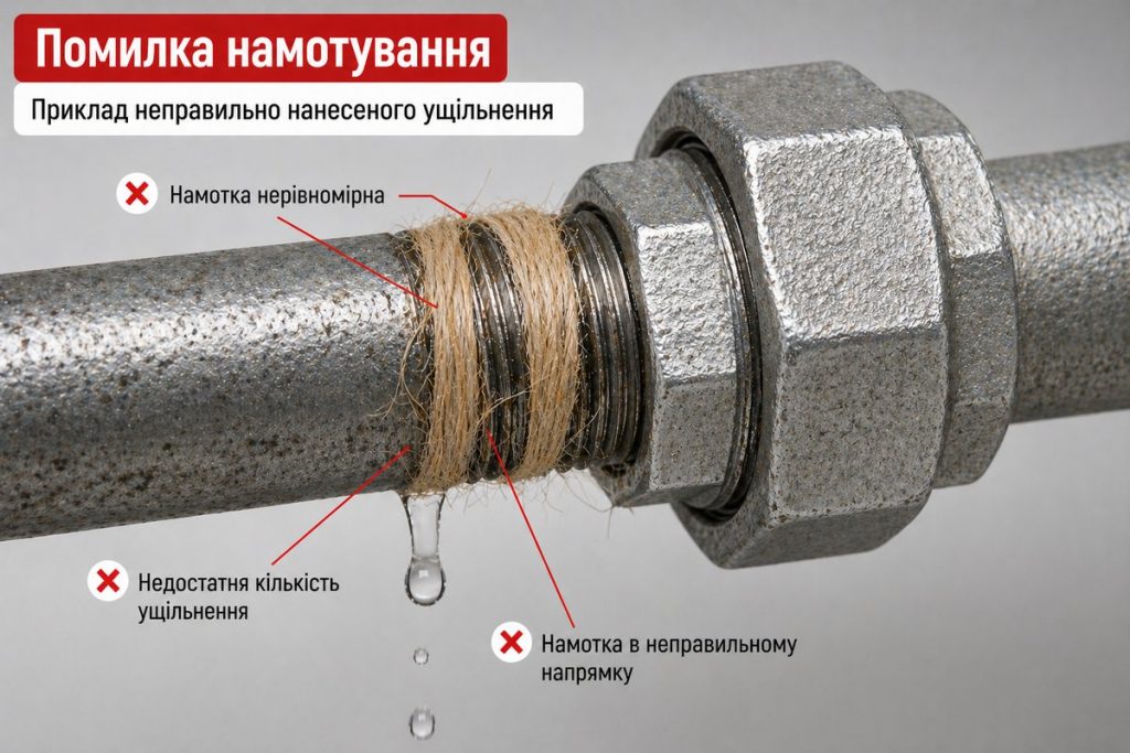 неправильная герметизация резьбы