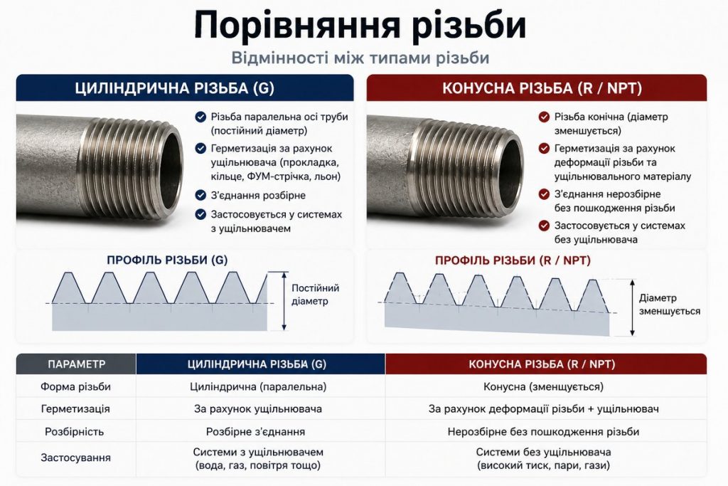 цилиндрическая и коническая резьба