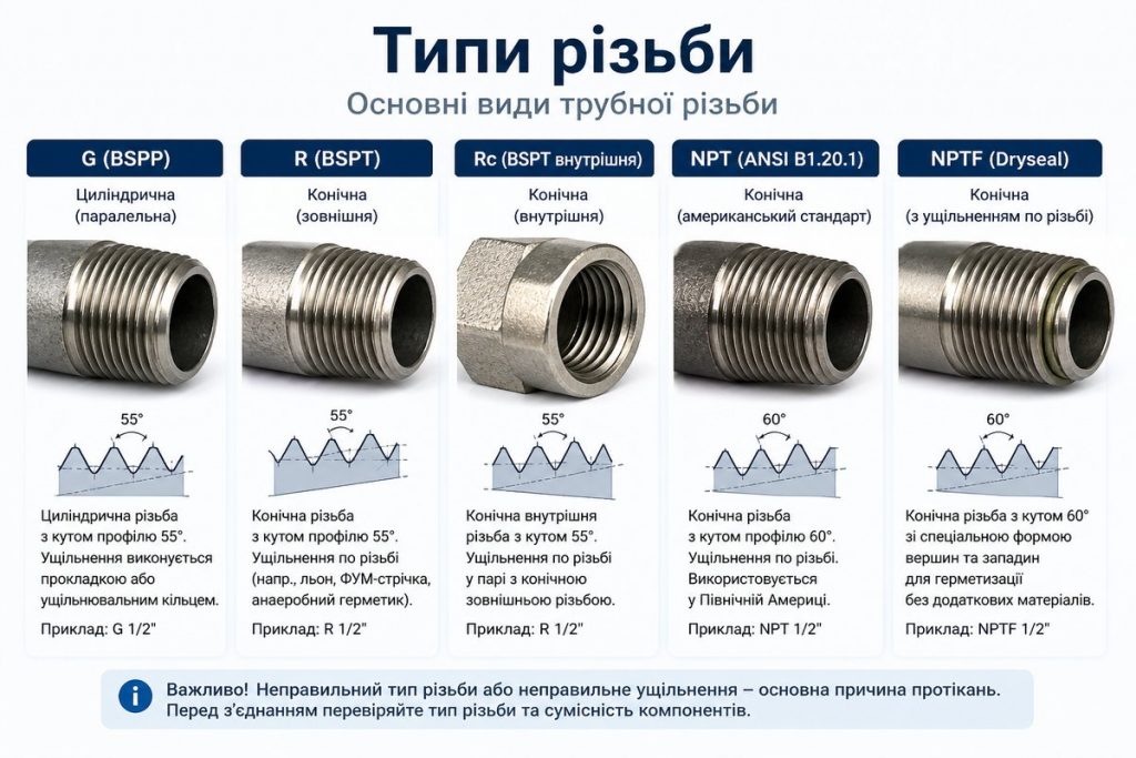 виды трубной резьбы